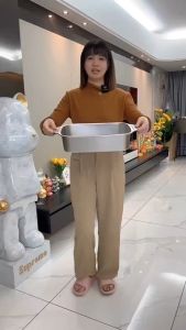 Khay Inox đựng thực phẩm nấu đồ ăn lò nướng có nắp đậy Phù hợp nướng bánh nấu lẩu Kích thước 37Cm