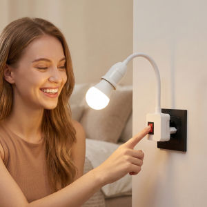 Plug in Light Socket Adapter E27 Light Bulb Extension Socket Adapter with Switch 360° Flexible for Home Office Garage Lighting