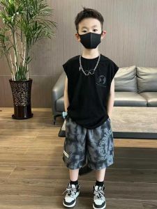 Boys Summer Fashionable Sporty Vest Top Cotton 100% Sleeveless Clothing for Middle And Large Size Children Trendy New 2024