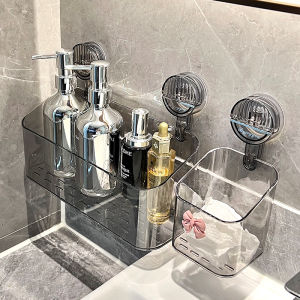 Accessible Luxury Bathroom Storage Rack Suction Cup Bathroom Toilet Hand Washing Washstand Wall Hanging Cosmetics Storage Box
