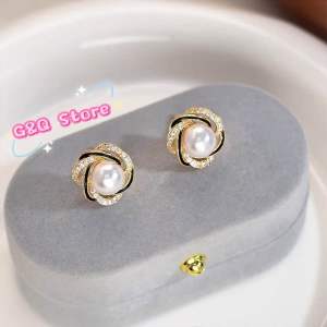 Bông Tai Ngọc Trai Nhân Tạo Nhỏ Tinh Tế Phong Cách Hàn Quốc Đính Đá Cao Cấp