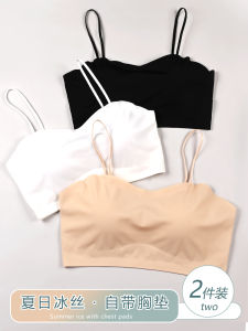 ผ้าไหมน้ําแข็ง Bralette ไม่มีรอยต่อสําหรับผู้หญิงวัสดุไนลอนน้ําหนักเบา Anti-Exposure Strapless Crop Top เหมาะสําหรับฤดูร้อน