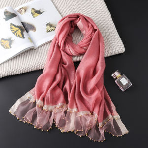 Silk Wool Blend Scarf Lightweight Butterfly Beaded Edges Warmth Softness Fashionable Korean Style Multifunctional Rectangle Shawl