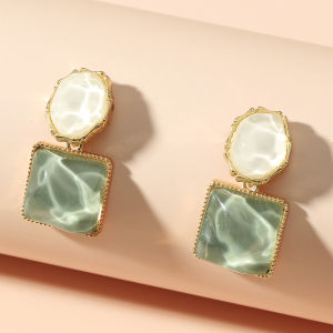 Women Asymmetry Round Square Crystal Drop Earrings Pink Orange Olive Blue Bright Colorful Dangle Earrings Trendy Jewelry