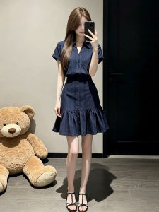 LIRUSHAN | Cute Summer Blue Short Sleeve Shirt Dress Short Skirt