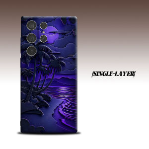 purple papercut beach For Samsung Galaxy S26 S25 S24 A56 A36 Dual Layer Luxury Fashion Full Lens Protective Case