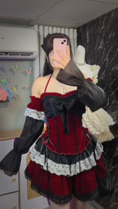 L_  Đầm Noel xinh xắn đầm thiết kế đón Tết sang chảnh đầm lolita chất Nhung cúp ngực đính nơ phối viền Ren kèm tay rời quyến rũ