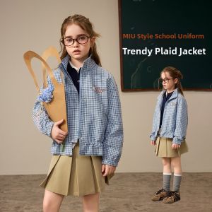 Ask Junior | Spring Trendy Casual Plaid Girls Jacket