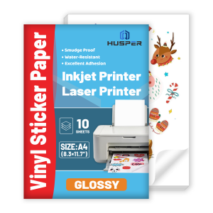 10 Sheets Glossy White Vinyl Sticker Sheets - A4 Size (8.3 x 11.7 inches) Self-adhesive Waterproof Inkjet & Laser Printing