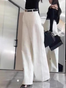Simple White Wide Leg Jeans Womens High Waist Slimming Casual Loose Jeans Autumn New Style Fashionable All-Match Korean Version