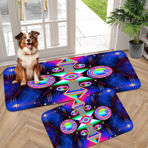 VIKAMA Y2K Neon Cyber Geometric Print Rug Flannel Floor Mat Aesthetic Home Decor Doormat for Entryway Pet Friendly