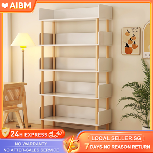 AIBM 5 Tier Multipurpose Bookshelf Office File Storage Rack White Decorative Rack Wooden Shelf Home Utility Storage Rack