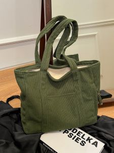 Corduroy Tote Bag Women Large Capacity 2024 New Winter Casual Single Shoulder Shopping Bag Luxury Commuting Handbag
