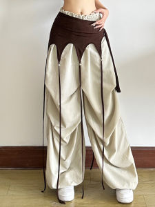 Đồ Nữ WEIRD PUSS Quần Ống Đứng Màu Nâu Trơn Thắt Nơ Thiết Kế Xếp Chồng Chất Liệu Polyester Và Spandex Quần Thường Ngày