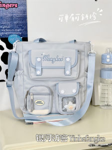 Large Capacity Womens School Bag Multi-Pocket Crossbody Bag Ins Style Casual Sweet College Wind Soft Handle Nylon Material