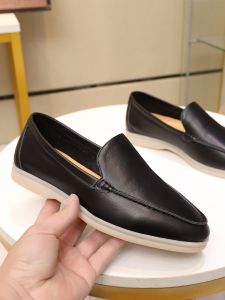 British Style Large Size Leather Face Mens Slip-On Flat Bottom Loafers Wear-resistant Rubber Sole round Toe Low Heel Shoes