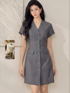 Roey s house | Elegant V-Neck Solid Color Summer Dress