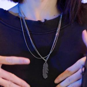 สร้อยคอแฟชั่นสำหรับผู้หญิง ดีไซน์ไฮเอนด์ ไม่ซีดจาง โซ่เสื้อสเวตเตอร์ โซ่คอกลาง โซ่คอกลาง 2 ชั้น โซ่พร้อมจี้