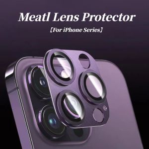 สำหรับ iPhone 15 Pro Max 14 13 12 11 Pro Max Plus โลหะครอบทั้งเครื่องขนาดเล็กพร้อมห่วงป้องกันกระจกเทมเปอร์เลนส์กล้องถ่ายรูป