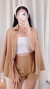 DNEMNLPH Joie Blazer & Shorts Set (Trendy Korean Bangkok Coordinates Collar Pockets Suit Polo Button Jacket Office Loose)