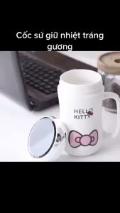 Ly Sứ Có Nắp Đậy Gương Có In Hình Đẹp - Cốc Sứ Uống Nước 450ml