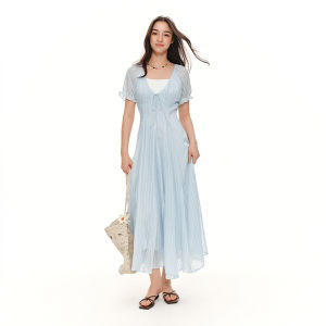 DUSHU | Tencel Silk U-Neck Fake Two-Piece Dress
