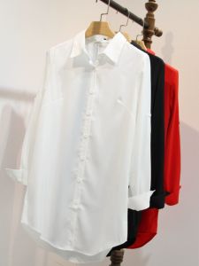 Áo Sơ Mi Trắng Dài Tay Rộng Rãi Mùa Hè Áo Sơ Mi Cổ Polo Màu Trơn Phong Cách Hàn Quốc Thường Ngày Cho Nữ