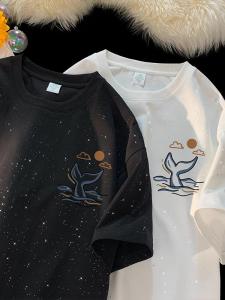 Ice Silk Short Sleeve T-Shirt Mens Summer New Style Printed Breathable Half Sleeve Fashionable Brand Youth Casual Cotton Top