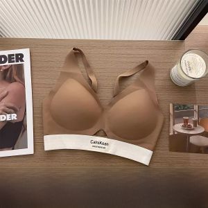 Sports Bra Wireless Seamless Push up Gather Anti Sagging Thin Cup Bra Nylon Material Full Cup V Neck Back Double Buckle Clasp