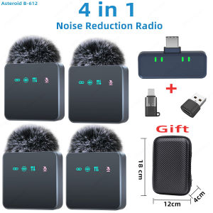 Pink 1 In 4 Wireless Lavalier Microphone Noise Reduction With Windproof Cap Mute Recording Function Portable Audio Video Live