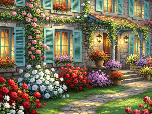 Huacan Full Diamond Painting Spring Flower House Diamond Embroidery Landscape Complete Kit Home Decoration