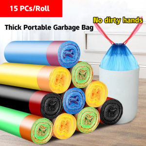 15Pcs/Roll Thickened Trash Bag with Strings Garbage Bag with Handle Biodegradable Drawstring Rubbish Bag In Roll