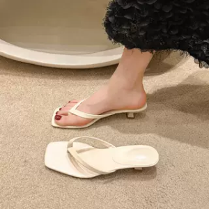2024 Summer New Womens Moccasins Soft Leather Square Head Slippers Low Heel Versatile Slip-On Casual Shoes with Fine Heel