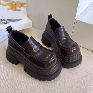 Korean Style Large Head Platform Three Layer Thick Bottom 2025 New 7CM Short Womens Loafers Shoes Small Size Leather Shoes