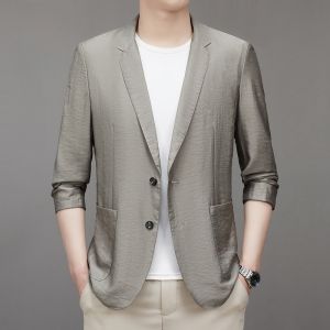 ROMON | Lormen Mens Ice Silk Sun Protection Suit Ultra-Thin Summer Business Casual Single-Breasted Jacket Professional No-Iron Small Suit
