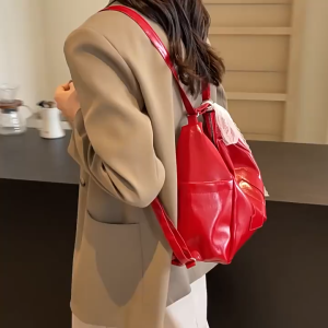 SEA YADOU  กระเป๋าโท้ทแฟชั่นใหม่ความจุขนาดใหญ่กระเป๋าเป้สะพายไหล่หนังหนัง PU สำหรับผู้หญิงแต่งลูกไม้พร็อพทุกวันกระเป๋าทรงจีบแมทช์ลุคง่าย