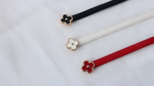 Korean Style New Simple Temperamental All-Match Womens Belt Four-Leaf Clover a Pair of Buckles Waist Decoration Dress Suit Belt