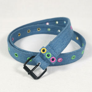 New 2025 Korean Style Fashionable Denim Belt Womens Decorative Student Belt Alloy Buckle Geometric Pattern Soft Surface