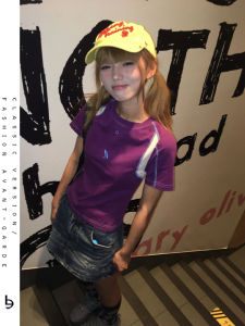 Retro American Cool Short Sleeve Purple T-Shirt Womens Tight Fit Short Length Splice Style Summer Fashion Sweet And Spicy