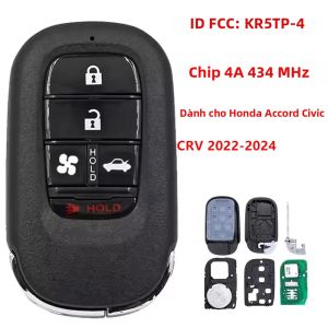 Chìa Khóa Điều Khiển Từ Xa Thông Minh 5 Nút 434MHz Chip 4A Thay Thế Cho Honda Accord CR-V Civic 2022-2024 - KR5TP-4 7812D-TP-4