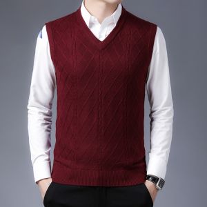 ROMON | Romon Mens Knitted Wool Sweater Vest V-neck Sleeveless Business Casual Autumn Winter New Style Dad Clothes Fashionable Vest