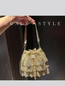 UGALS French Noble Full Drill Sparkling Clutch Bucket Bag Evening Single Shoulder Handbag Crossbody Bag for Young Women