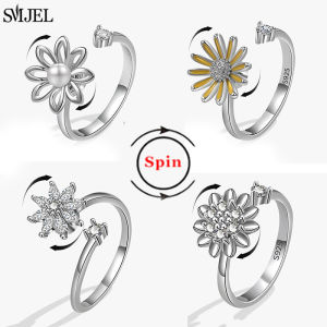 Ethnic Fashion Daisy Flower Anxiety Ring Adjustable Women Girls Worry Stress Relief Jewelry Spinning Fidget Rings Party Gifts