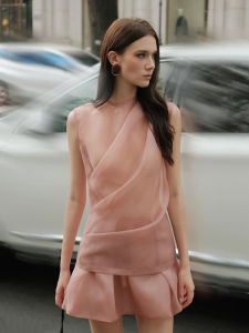 French Style Pink Crushed Sleeveless Top & Skirt Set