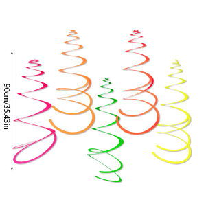 5pcs/set Rainbow Hanging Swirl Decorations Neon Swirl Streamers Garland Ceiling Decorations Glow in The Dark Birthday Supplies