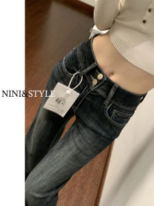 High Waist Fleece Lined American Style Bell Bottom Jeans Womens Autumn Winter New Slimming Small Size Flared Pants