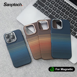 Sanptoch For Magsafe Carbon Fiber Texture Phone Case For iPhone 16 / 15 / 14 Pro Max Matte Pixel Sunset Shockproof Hard Cover For iPhone 16 Pro Max Slim Skin-friendly Protection Casing