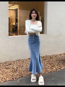 Rok jeans panjang/Rok Jeans Korea Style Highwaist Biru / Hitam Denim Pinggang Tinggi Rok Panjang/peplum skirts wanita 2023 terbaru ootd