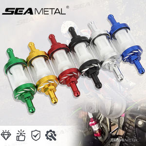 SEAMETAL 8mm CNC Aluminum Alloy Glass Gas Fuel Filter Universal Motorcycle Gas Oil Filters for Scooter Motorcycle Dirt Pit Bike