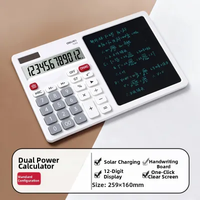 deli | Multifunctional Calculator with Writing Board for Finance and Business Dual Power